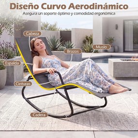 Cadeira baloiço com braços e Estrutura metálica – Poltrona de relaxamento para pátio ou terraço, cinzenta