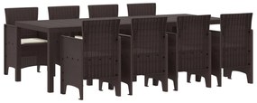 vidaXL Conjunto de Jantar para Jardim 9 pcs Castanho Rattan Polt