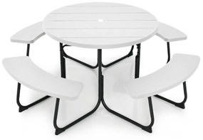 Conjunto de jardim para 8 pessoas com mesa e 4 bancos, orifício para guarda-sol e mesa de campismo redonda para piquenique no jardim Carga 225 kg Bran