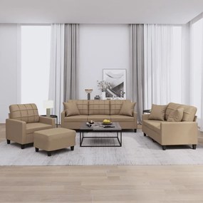 vidaXL 4 pcs conjunto sofás com almofadas couro artificial cappuccino