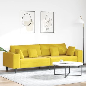 vidaXL Sofá de Veludo com almofada Amarelo 210 cm Veludo