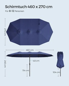 Guarda-sol duplo 460 x 270 cm Proteção UV até UPF 50+ Azul