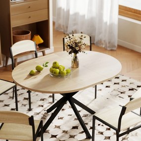 Mesa de jantar oval extensível para 4 a 6 pessoas, mesa de cozinha com extensão de 100-135 cm (CADEIRAS NÃO INCLUIDAS), com efeito de madeira natural