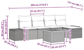 Conjunto de Sofá de 6 Peças com Almofadas Bege Rattan Polietileno