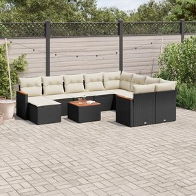 11 pcs conjunto sofás de jardim c/ almofadões vime PE preto