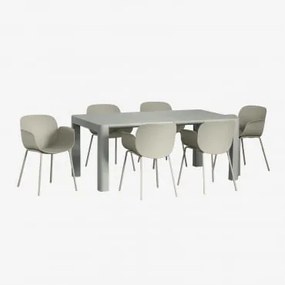 Conjunto De Mesa Retangular Arnadine (180x100 Cm) E 6 Cadeiras De Jantar Lynette Verde Cáqui - Sklum