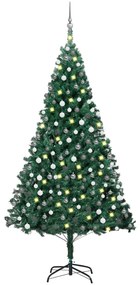 3077710 vidaXL Árvore Natal artificial pré-iluminada c/ bolas 240 cm verde