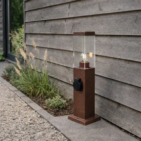 Candeeiro de exterior castanho ferrugem 45 cm com tomada IP44 - Malios