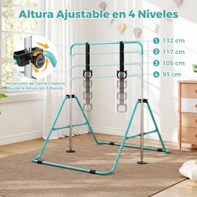 Barra de Ginástica para Crianças, 111,5 x 144,5 x 132 cm, Ajustável em 4 Níveis de Altura, Azul