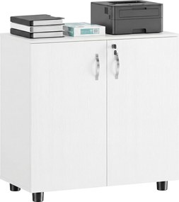 Armário de escritório metal de 2 níveis 80 x 40 x 80 cm, móvel de arrumação para escritório com 2 portas, fechaduras e chaves, branco
