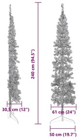 Meia árvore de Natal fina com suporte 240 cm prateado