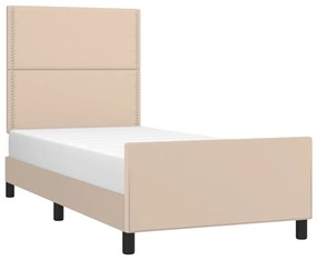 Estrutura cama cabeceira 90x200 cm couro artificial cappuccino
