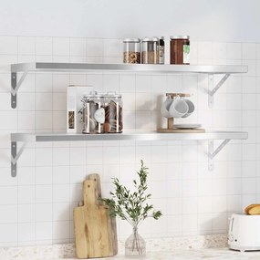 vidaXL Prateleiras de parede 2 pcs 100x30x3 cm aço inoxidável prateado