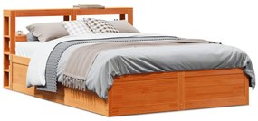 Estrutura cama c/ cabeceira 140x200cm pinho maciço castanho-mel