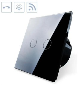 Interruptor tátil 2 botões + função controlo remoto, Painel frente preto vidro temperado