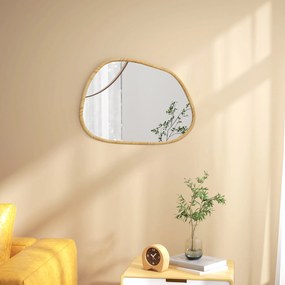 Espelho de parede decorativo com forma orgânica e moldura de madeira horizontal ou vertical, 80 x 60 cm, natural