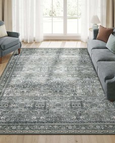 Tapete em estilo vintage 160 x 230 cm lavável na máquina cinza ardósia