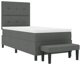 Cama Box Spring com Colchão e Banco Cinza Escuro 90x190 cm Tecido