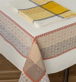 Toalhas de mesa anti nódoas 100% algodão - Ibiza Fateba: Toalha de mesa aberta - cor taupe com bege 1 Toalha de mesa 180x180 cm