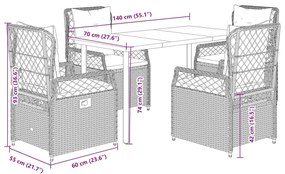 5 pcs conjunto de jantar p/ jardim com almofadões vime PE bege