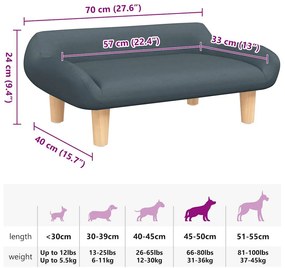 Cama para cães 70x40x24 cm tecido cinzento-escuro