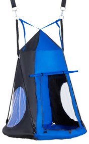 Outsunny Baloiço com Tenda Infantil Baloiço Ninho com Porta Enrolável e 2 Janelas de Malha Ø100x180 cm Preto e Azul | Aosom Portugal