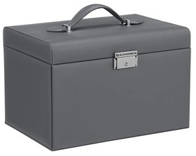 Caixa de joias SONGMICS com 3 camadas, organizador de joias com 2 gavetas, estojo para joias com estojo de viagem portátil, com alça, com trava, para guardar joias, presente para quem você ama, cinza JBC121G01