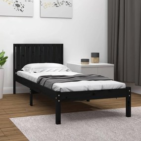 Estrutura de cama 100x200 cm pinho maciço preto