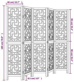 Biombo c/ 5 painéis madeira de paulownia maciça castanho