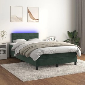 Cama box spring c/ colchão/LED 120x200 cm veludo verde-escuro