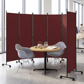 Biombo Separador de Ambientes Dobrável de 6 Painéis, 331,5 x 35,5 x 173 cm, Rodas com Travão, Castanho