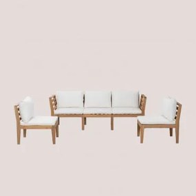 Sofá De Jardim Modular De 5 Peças Com Braços Em Madeira De Acácia Filips Gardénia Branco - Sklum