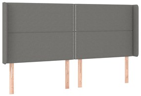 Cabeceira de cama c/ LED tecido 203x16x118/128 cm cinza-escuro