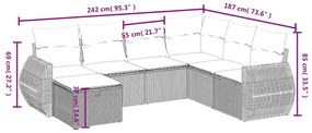 7 pcs conjunto de sofás p/ jardim com almofadões vime PE bege