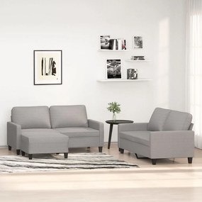 vidaXL 3 pcs conjunto de sofás com almofadões tecido cinzento-claro