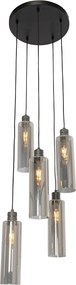 Candeeiro de suspensão moderno preto com vidro fumê 5 luzes - Stavelot