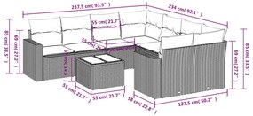 9 pcs conjunto de sofás p/ jardim com almofadões vime PE bege