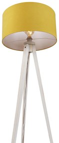 Candeeiro de pé tripé branco com abajur de tecido amarelo 50cm - Tripod Classic Rústico ,Moderno