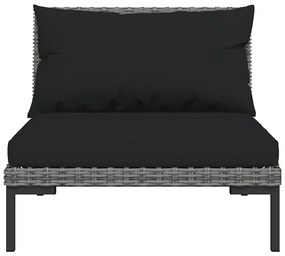 3 pcs conj. lounge jardim vime PE semicircular cinzento-escuro