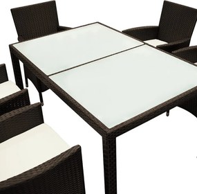 Conjunto de jardim em polyrattan Bali com 7 peças castanho/creme
