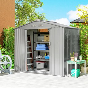 Abrigo de Jardim para Ferramentas, 213 x 130 x 185 cm, Porta Dupla com Fecho para Cadeado, Cinzento