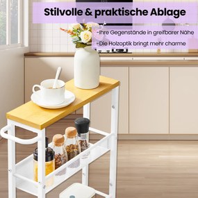 Carrinho de cozinha estreito com rodas e 5 prateleiras 13 x 45,4 x 99,6 cm branco + cor de carvalho