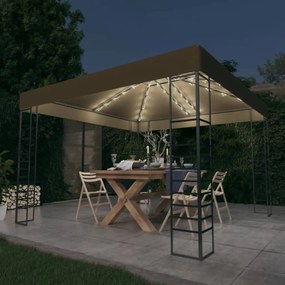 Tenda de jardim c/ cordões de luzes LED 3x3 m cinza-acastanhado