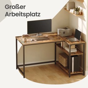 Secretária com espaço de arrumação em L 110 x 80 x 76 cm, prateleira ajustável em altura castanho