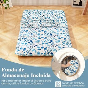 Colchão enrolável para o chão com capa lavável e com bolsa de transporte 200 x 90 x 10 cm - azul