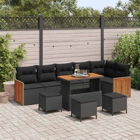 Conjunto de Sofá de Jardim de 10 Peças com Almofadas Preto Vime Sintético Acácia