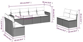 8 pcs conjunto de sofás p/ jardim com almofadões vime PE bege