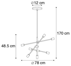 Candeeiro suspenso art déco latão mate 6 luzes - Sydney Design,Retro