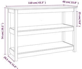 Mesa consola 110x40x74 cm madeira de pinho maciça cinzento