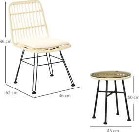 Conjunto de bistrô de jardim de 3 peças: 2 cadeiras + mesa de centro redonda em vidro temperado, 2 almofadas com fecho de correr e capa removível em p